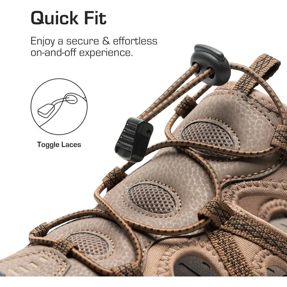 Casual Hiking Sandals Men's Khaki Athletic Cushioned Closed Toe Fisherman Shoes